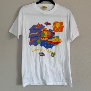 VTG 90s T Shirt Medium Lahaina Maui Hawaii Fish Colorful Single Stitch‎ Vacation